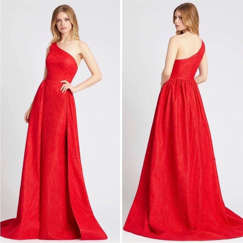 Mac Duggal Gown 12363 One Shoulder Red Lace